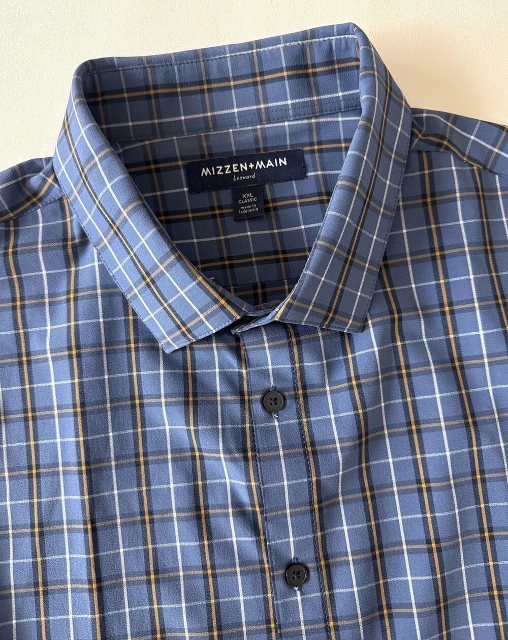 Mizzen+Main Shirt Mens XXL Plaid Leeward Classic Performance Stretch Long Sleeve